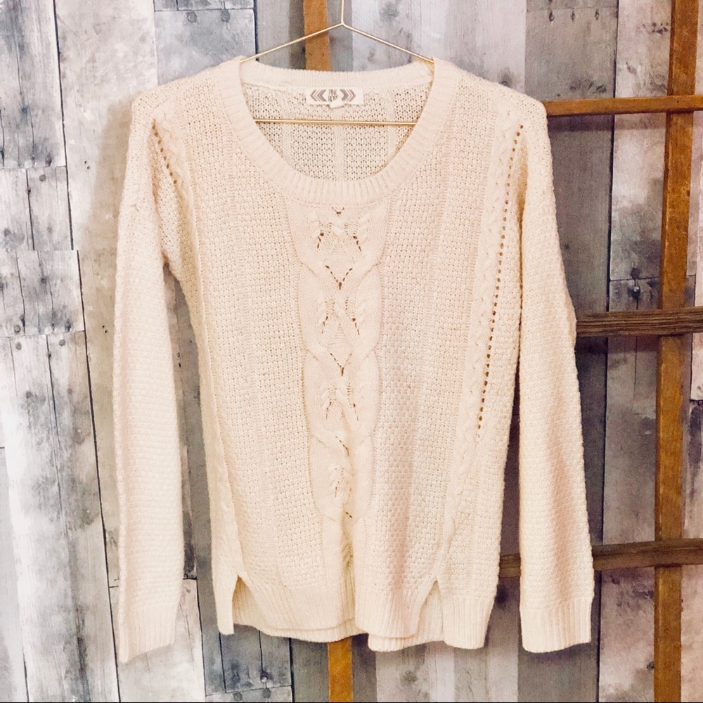 Pink Rose Knit Cable Sweater Size Small